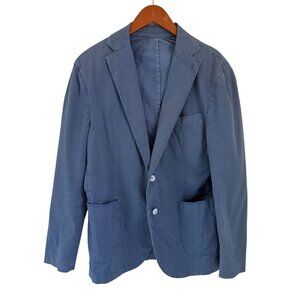 Spada Roma Mens Blue Textured Blazer Jacket Size 52 Made In Italy Cotton Blend